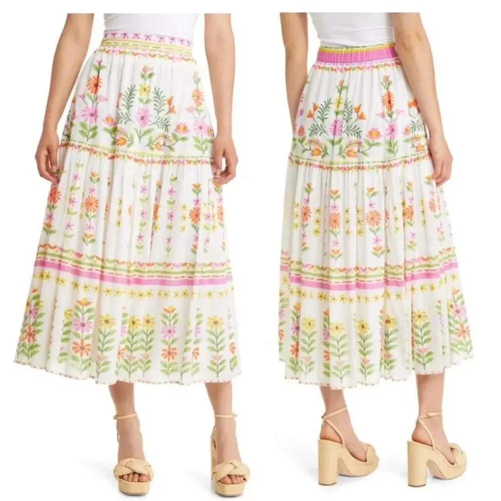 Banjanan Floral Maxi Skirt - White and Pink **looks New!**